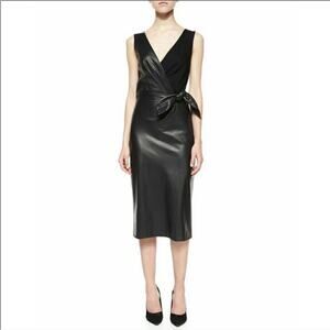 Diane Von Furstenberg DVF Bella Leather & Ponte Sheath Wrap Dress Sz 2 NWT $898